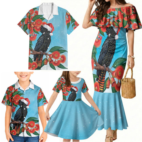 Australia Cockatoo Festive Christmas Family Matching Mermaid Dress and Hawaiian Shirt