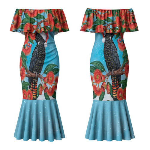 Australia Cockatoo Festive Christmas Family Matching Mermaid Dress and Hawaiian Shirt