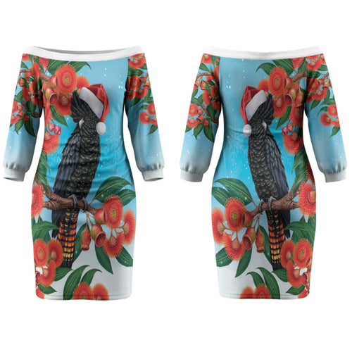 Australia Cockatoo Festive Christmas Family Matching Off The Shoulder Long Sleeve Dress and Hawaiian Shirt