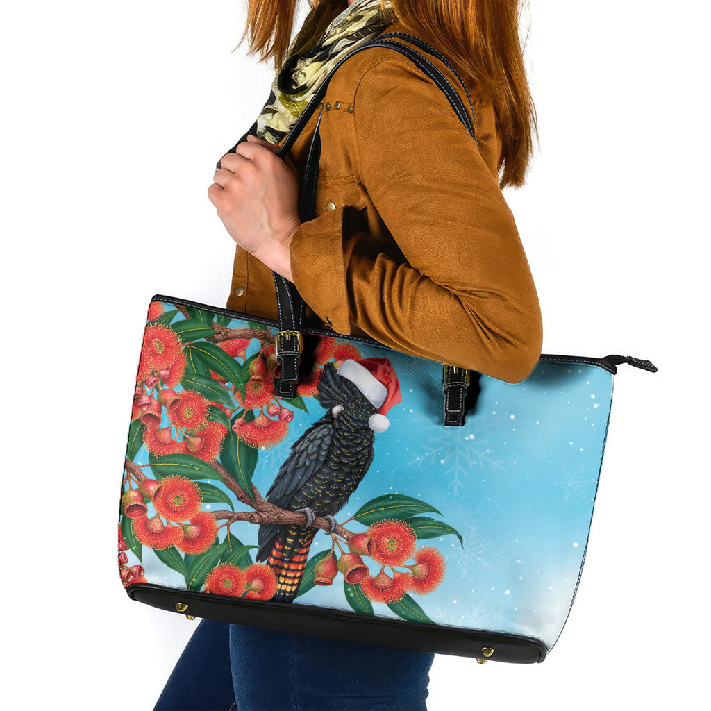 Australia Cockatoo Festive Christmas Leather Tote Bag