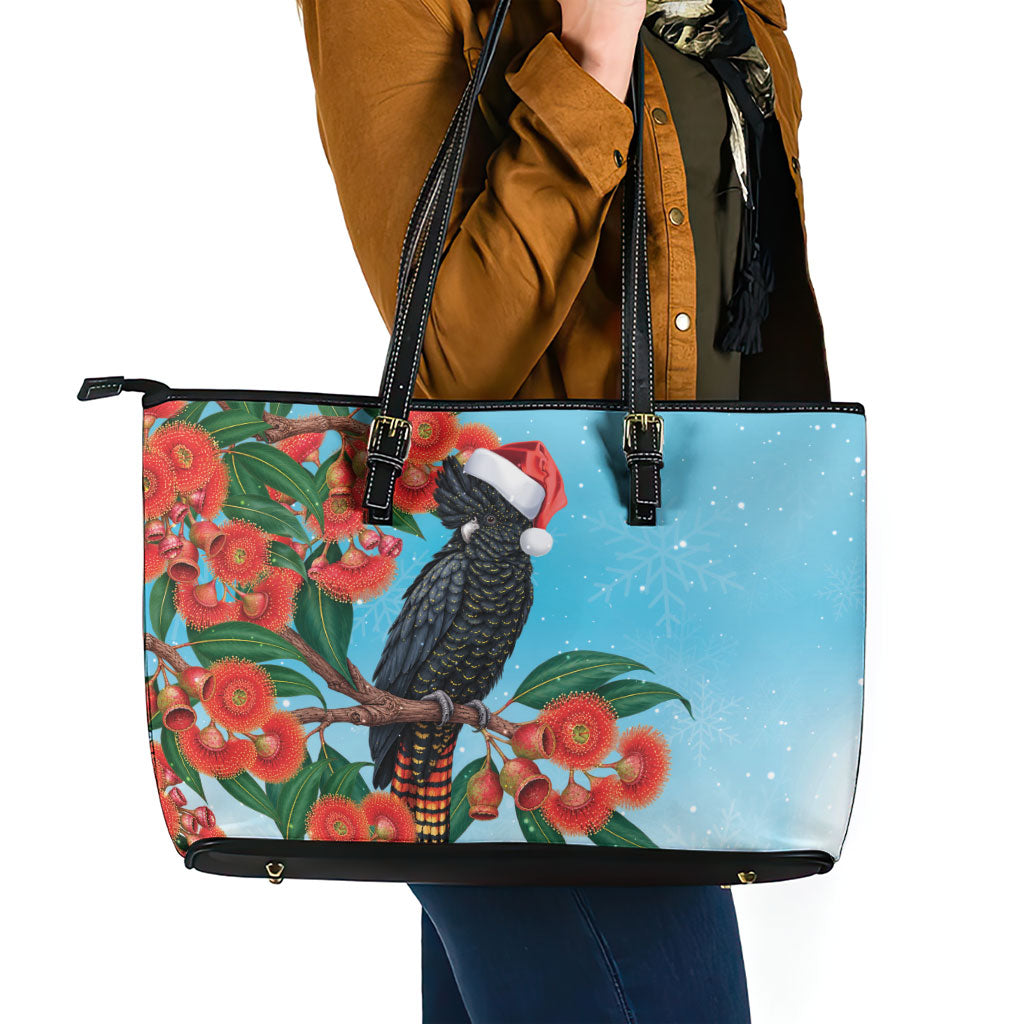 Australia Cockatoo Festive Christmas Leather Tote Bag