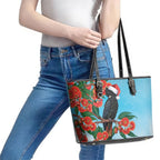 Australia Cockatoo Festive Christmas Leather Tote Bag
