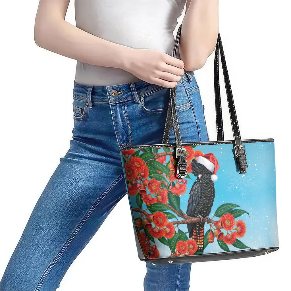 Australia Cockatoo Festive Christmas Leather Tote Bag