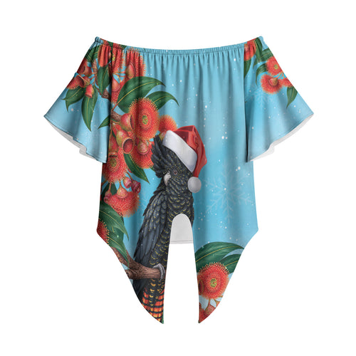 Australia Cockatoo Festive Christmas Off Shoulder Wrap Waist Top