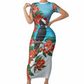 Australia Cockatoo Festive Christmas Short Sleeve Bodycon Dress