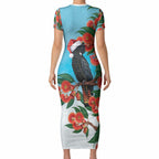 Australia Cockatoo Festive Christmas Short Sleeve Bodycon Dress