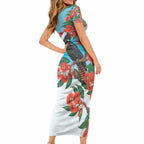 Australia Cockatoo Festive Christmas Short Sleeve Bodycon Dress
