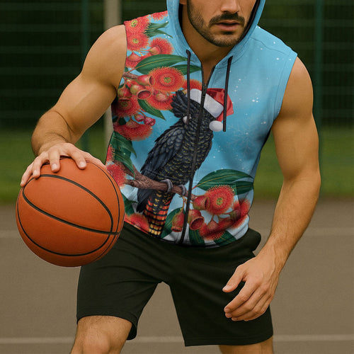 Australia Cockatoo Festive Christmas Sleeveless Zip Hoodie