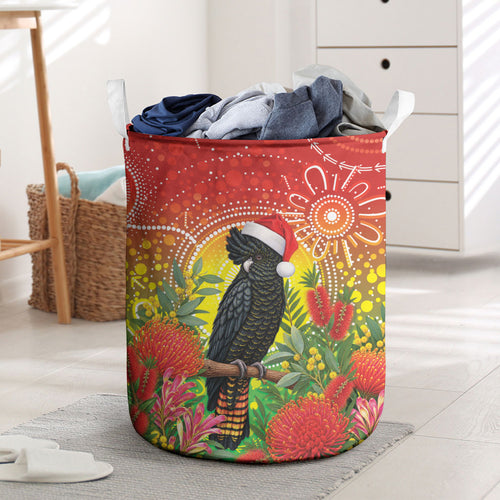 Australia Christmas Black Cockatoo Laundry Basket Aboriginal Art