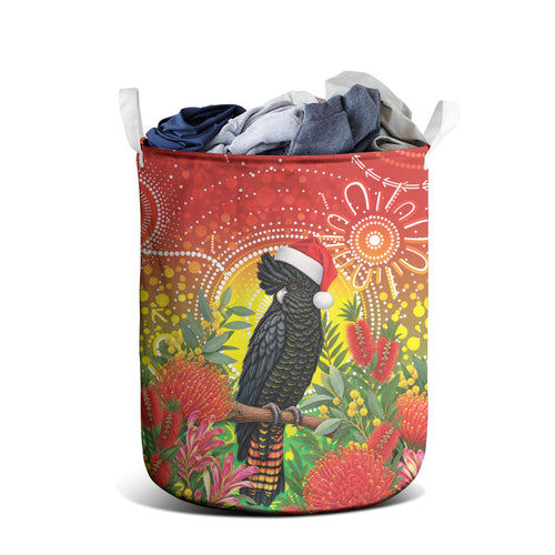 Australia Christmas Black Cockatoo Laundry Basket Aboriginal Art