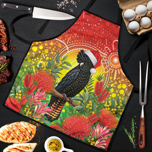Australia Christmas Black Cockatoo Apron Aboriginal Art