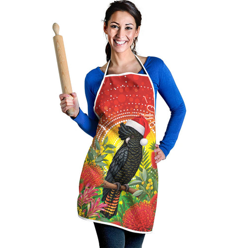 Australia Christmas Black Cockatoo Apron Aboriginal Art