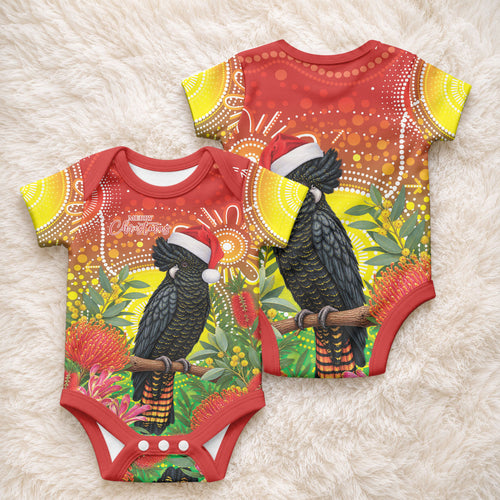 Australia Christmas Black Cockatoo Baby Onesie Aboriginal Art