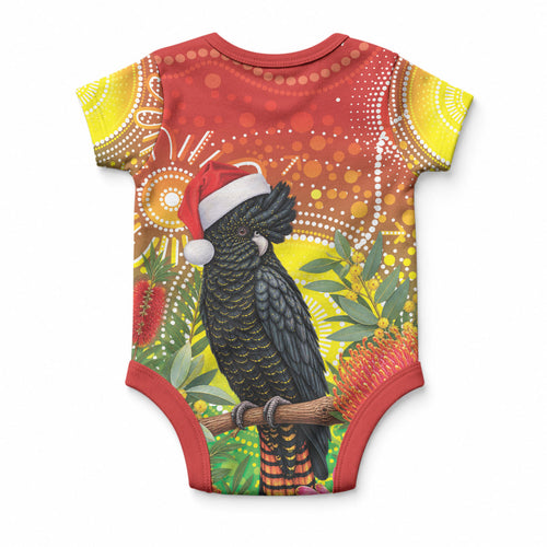 Australia Christmas Black Cockatoo Baby Onesie Aboriginal Art
