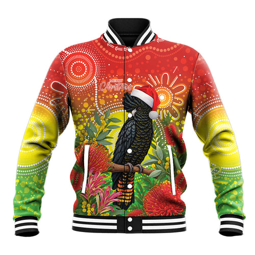 Australia Christmas Black Cockatoo Baseball Jacket Aboriginal Art