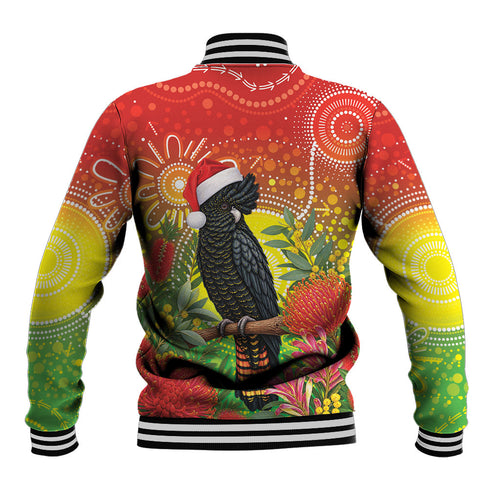 Australia Christmas Black Cockatoo Baseball Jacket Aboriginal Art
