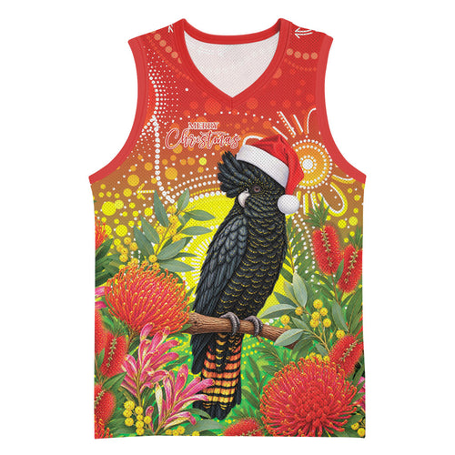 Australia Christmas Black Cockatoo Basketball Jersey Aboriginal Art