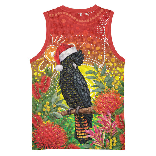 Australia Christmas Black Cockatoo Basketball Jersey Aboriginal Art