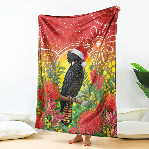 Australia Christmas Black Cockatoo Blanket Aboriginal Art