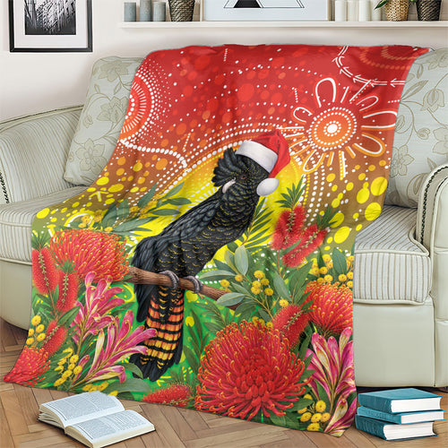 Australia Christmas Black Cockatoo Blanket Aboriginal Art