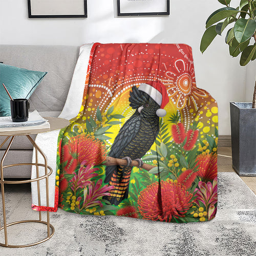 Australia Christmas Black Cockatoo Blanket Aboriginal Art