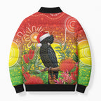 Australia Christmas Black Cockatoo Bomber Puffer Jacket Aboriginal Art