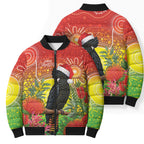 Australia Christmas Black Cockatoo Bomber Puffer Jacket Aboriginal Art