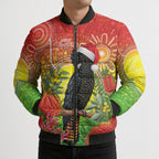 Australia Christmas Black Cockatoo Bomber Puffer Jacket Aboriginal Art