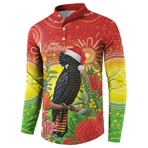 Australia Christmas Black Cockatoo Button Sweatshirt Aboriginal Art