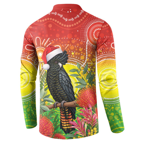 Australia Christmas Black Cockatoo Button Sweatshirt Aboriginal Art