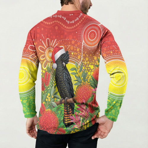 Australia Christmas Black Cockatoo Button Sweatshirt Aboriginal Art
