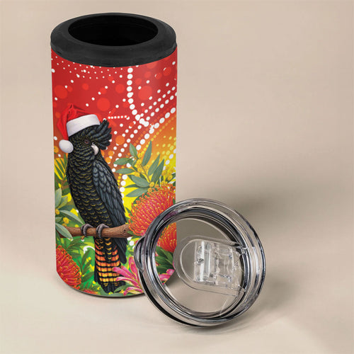 Australia Christmas Black Cockatoo 4 in 1 Can Cooler Tumbler Aboriginal Art