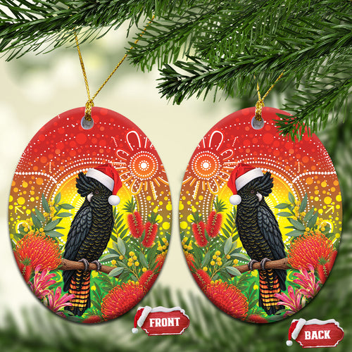 Australia Christmas Black Cockatoo Ceramic Ornament Aboriginal Art