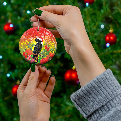 Australia Christmas Black Cockatoo Ceramic Ornament Aboriginal Art