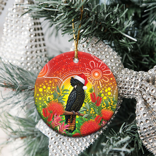 Australia Christmas Black Cockatoo Ceramic Ornament Aboriginal Art