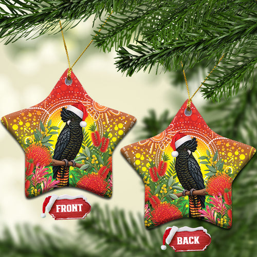 Australia Christmas Black Cockatoo Ceramic Ornament Aboriginal Art