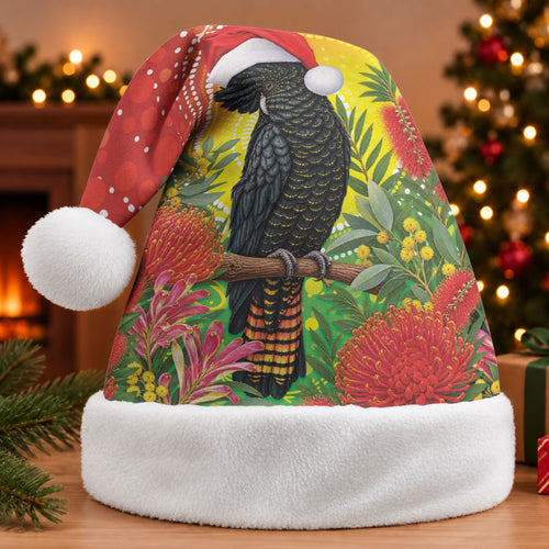 Australia Christmas Black Cockatoo Christmas Santa Hat Aboriginal Art