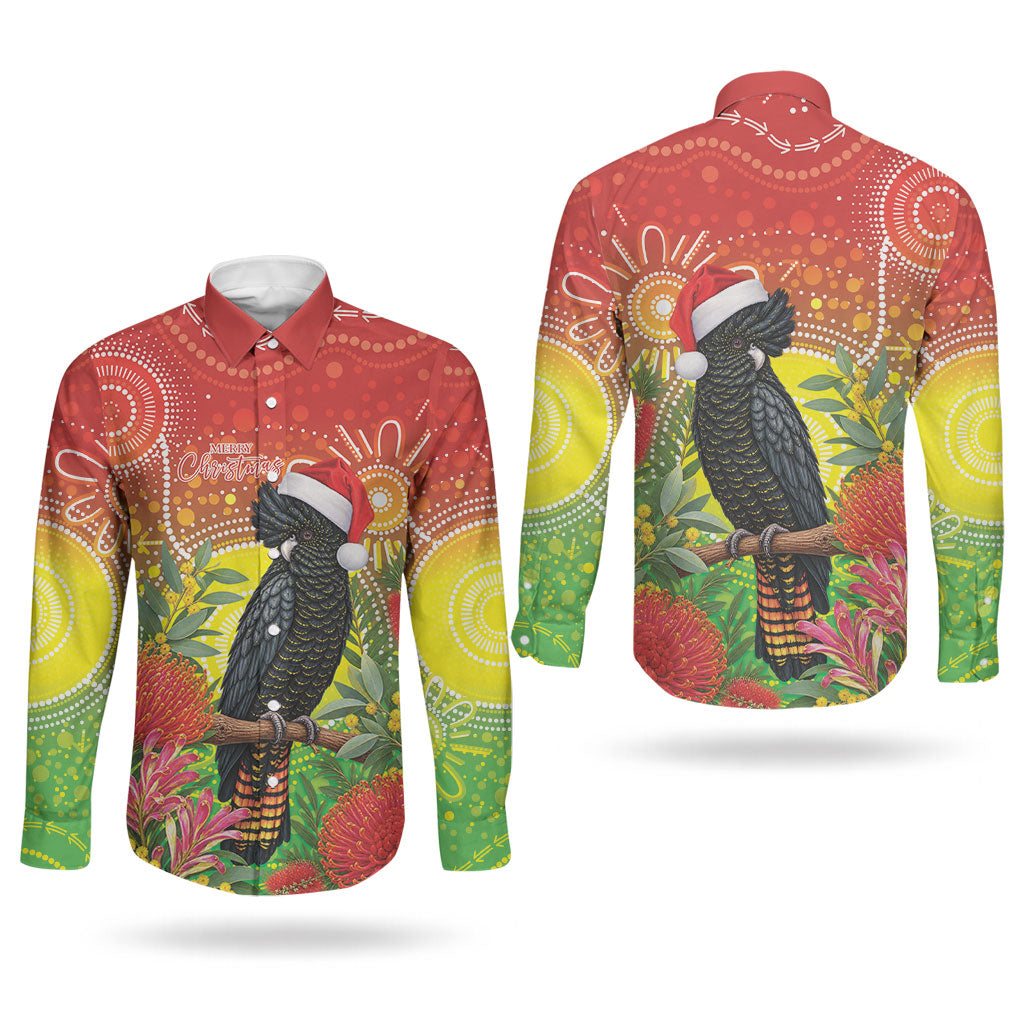 Australia Christmas Black Cockatoo Couples Matching Mermaid Dress and Long Sleeve Button Shirt Aboriginal Art