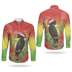 Australia Christmas Black Cockatoo Couples Matching Off Shoulder Maxi Dress and Long Sleeve Button Shirt Aboriginal Art