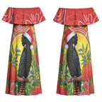 Australia Christmas Black Cockatoo Couples Matching Off Shoulder Maxi Dress and Long Sleeve Button Shirt Aboriginal Art