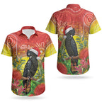 Australia Christmas Black Cockatoo Couples Matching Off The Shoulder Long Sleeve Dress and Hawaiian Shirt Aboriginal Art