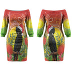 Australia Christmas Black Cockatoo Couples Matching Off The Shoulder Long Sleeve Dress and Hawaiian Shirt Aboriginal Art