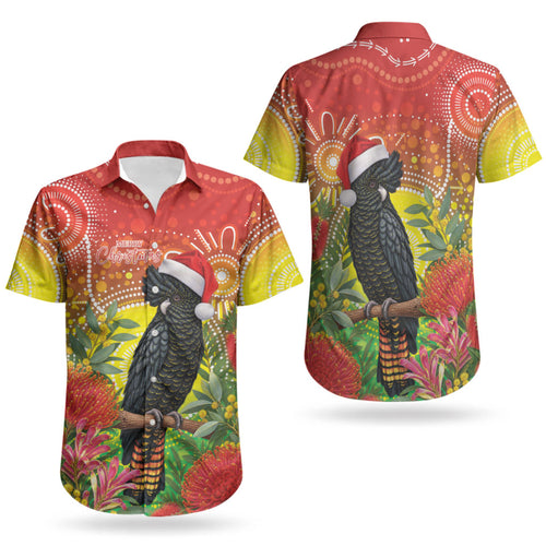 Australia Christmas Black Cockatoo Couples Matching Puletasi and Hawaiian Shirt Aboriginal Art