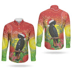 Australia Christmas Black Cockatoo Couples Matching Short Sleeve Bodycon Dress and Long Sleeve Button Shirt Aboriginal Art