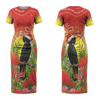 Australia Christmas Black Cockatoo Couples Matching Short Sleeve Bodycon Dress and Long Sleeve Button Shirt Aboriginal Art