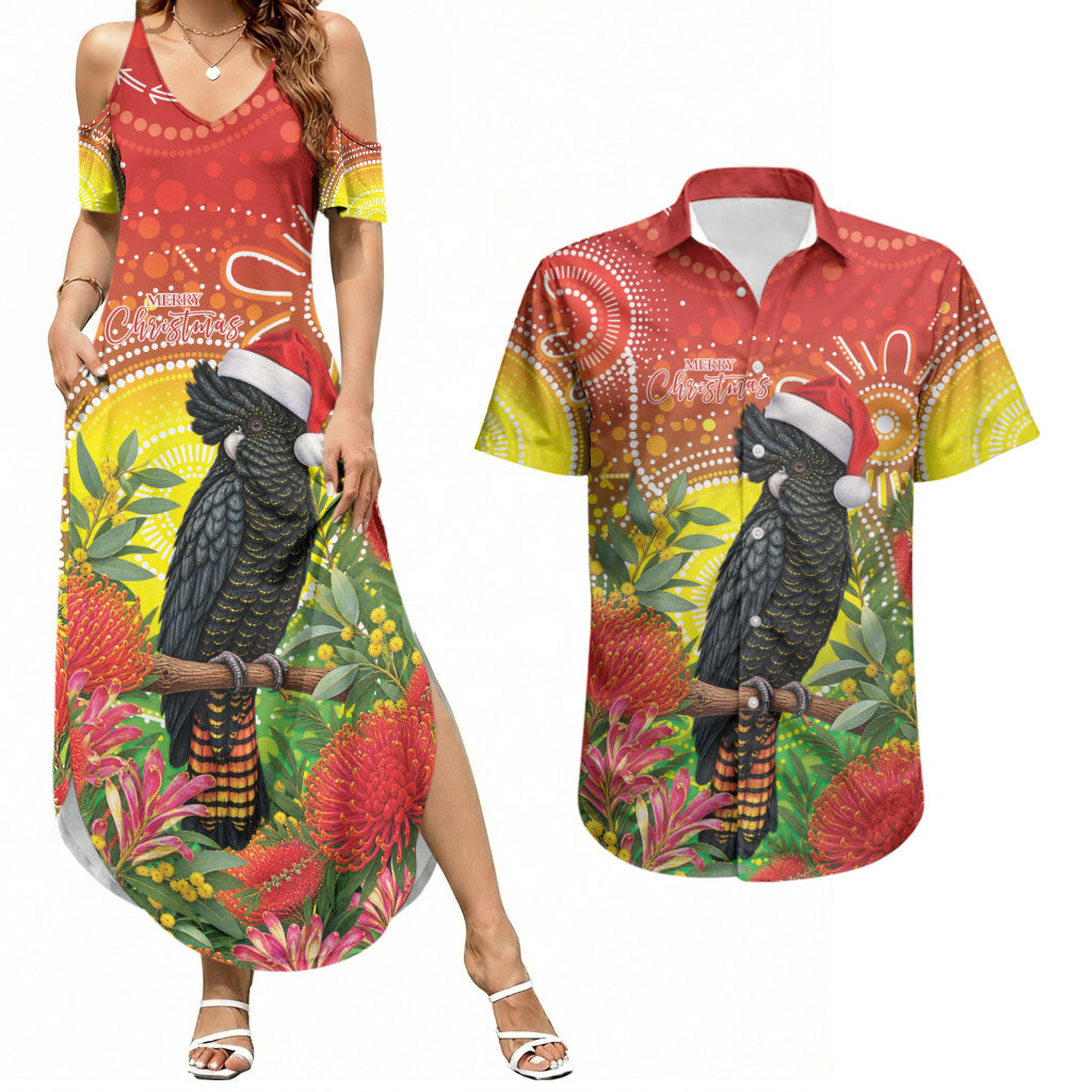 Australia Christmas Black Cockatoo Couples Matching Summer Maxi Dress and Hawaiian Shirt Aboriginal Art