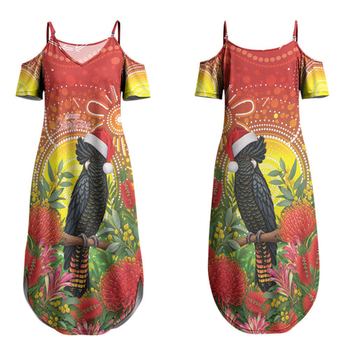 Australia Christmas Black Cockatoo Couples Matching Summer Maxi Dress and Hawaiian Shirt Aboriginal Art