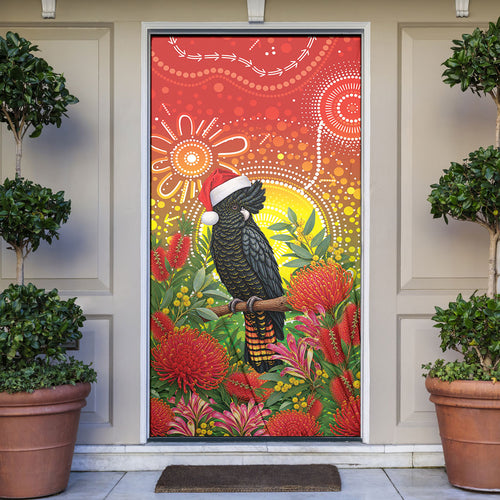 Australia Christmas Black Cockatoo Door Cover Aboriginal Art