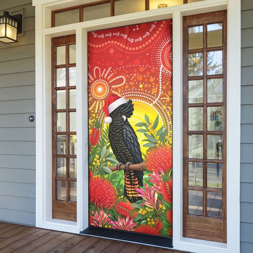 Australia Christmas Black Cockatoo Door Cover Aboriginal Art