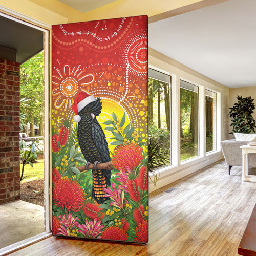 Australia Christmas Black Cockatoo Door Cover Aboriginal Art